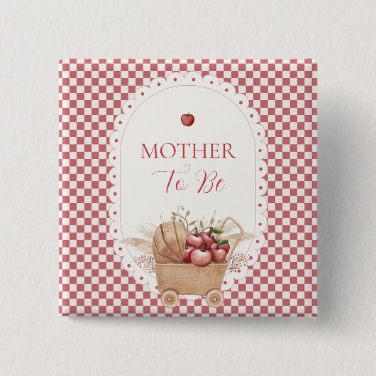 Rode Gingham Boho Appel Moeder Worden Baby Shower Vierkante Button 5,1 Cm (Voorkant)