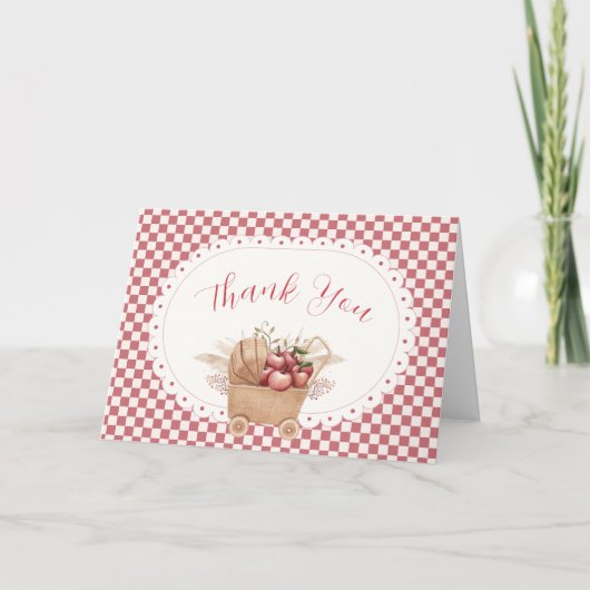 Rode Gingham Boho Appel Van Onze Ogen Baby Shower  Bedankkaart (Voorkant)