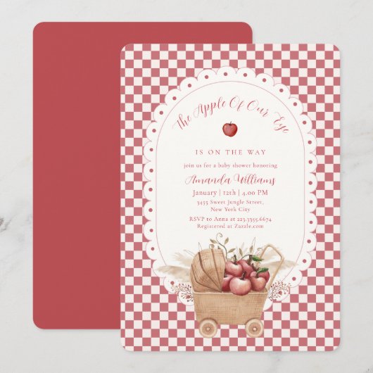 Rode Gingham Boho Appel Van Onze Ogen Baby Shower  Kaart (Voorkant / Achterkant)