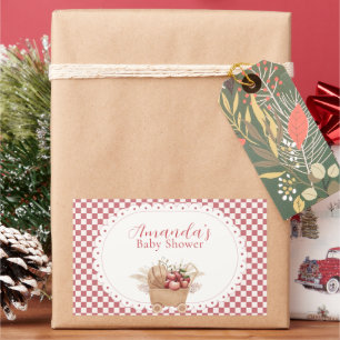 Rode Gingham Boho Appel Van Onze Ogen Baby Shower Rechthoekige Sticker