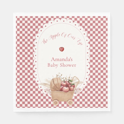 Rode Gingham Boho Appel Van Onze Ogen Baby Shower Servet (Voorkant)
