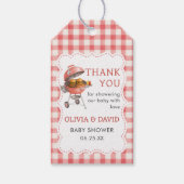 Rode Gingham Burger BBQ Baby Shower Cadeaubijslage Cadeaulabel (Voorkant)
