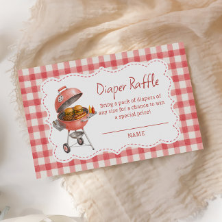 Rode Gingham Burger BBQ Baby Shower Luier Raffle Informatiekaartje