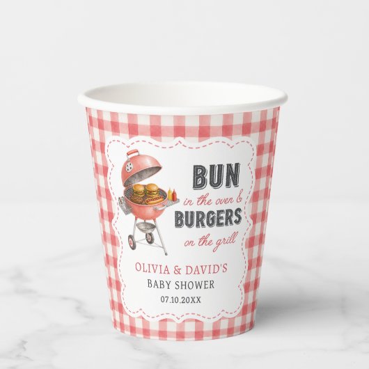 Rode Gingham Burger BBQ Baby Shower Papieren Beker (Voorkant)