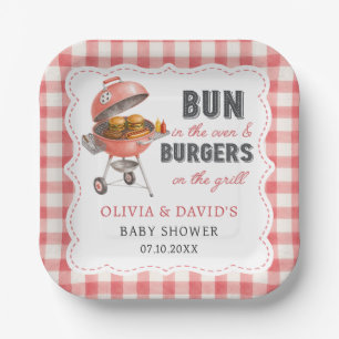 Rode Gingham Burger BBQ Baby Shower Papieren Borde Bordje