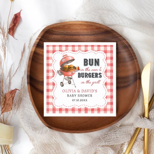 Rode Gingham Burger BBQ Baby Shower Servetten