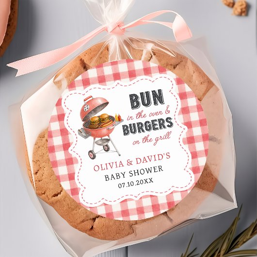 Rode Gingham Burger BBQ Baby Shower Sticker