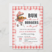 Rode Gingham Burger BBQ Baby Shower Uitnodiging (Voorkant)