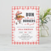 Rode Gingham Burger BBQ Baby Shower Uitnodiging (Staand voorkant)