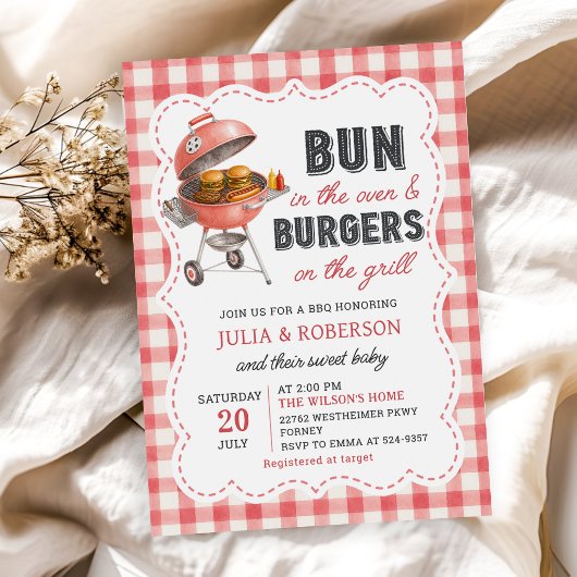 Rode Gingham Burger BBQ Baby Shower Uitnodiging