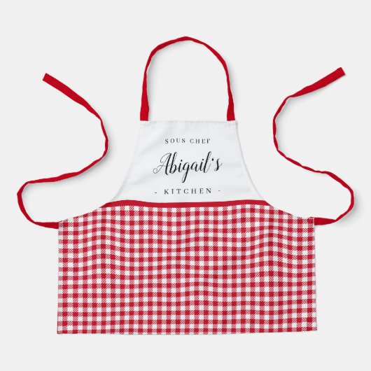 Rode gingham check kind gepersonaliseerd koken schort (Voorkant)