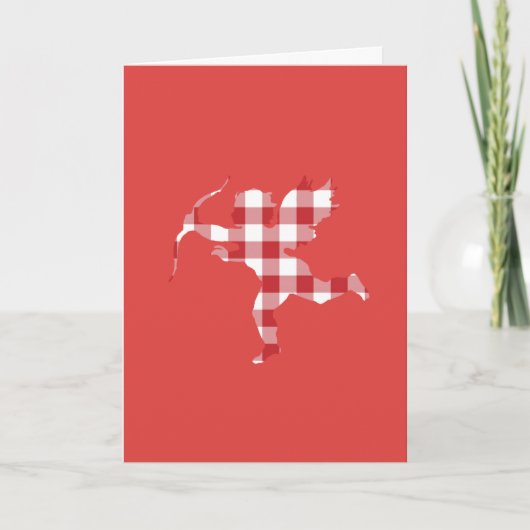 Rode Gingham Cupid Feestdagen Kaart (Voorkant)