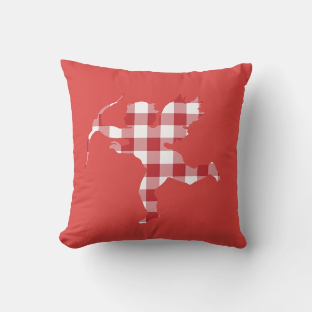 Rode Gingham Cupido Kussen (Voorkant)