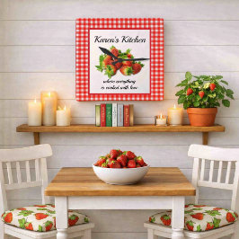Rode Gingham en Aardbeien Wandklok