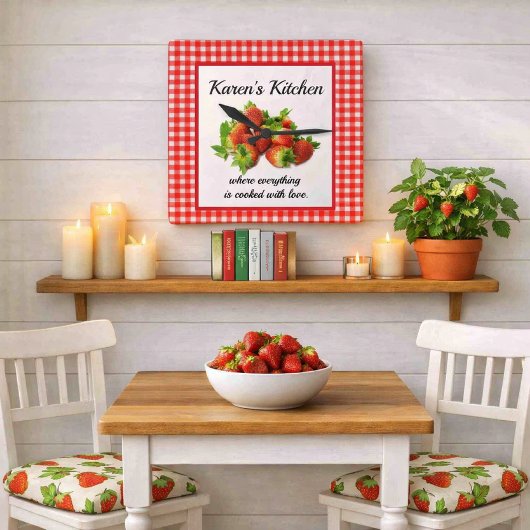 Rode Gingham en Aardbeien Wandklok