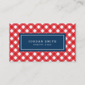 Rode gingham en blauw visitekaartje (Voorkant)