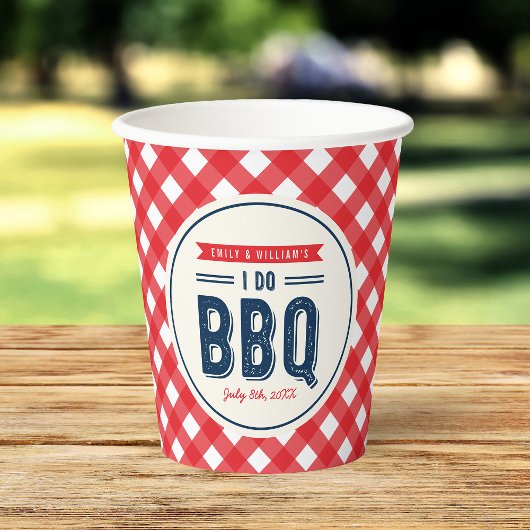 Rode Gingham en Blauwe I Do BBQ Verloving Feestje Papieren Bekers