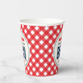 Rode Gingham en Blauwe I Do BBQ Verloving Feestje Papieren Bekers (Rechts)