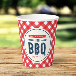 Rode Gingham en Blauwe Ik Doe BBQ Verloving Feestj Papieren Bekers