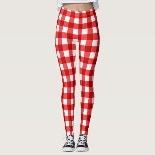 Rode Gingham en geruite patroon Leggings (Voorkant)
