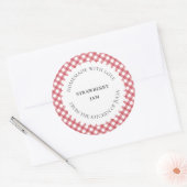 Rode gingham-eten en jar-etiketten voor zelfgemaak ronde sticker (Envelop)