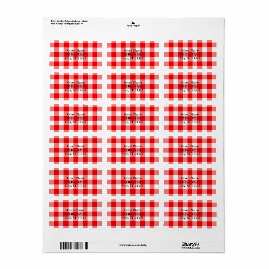 Rode Gingham Etiket (Full Sheet)