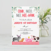 Rode Gingham Farm Animals Kaart (Staand voorkant)