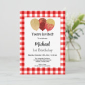 Rode Gingham, Feestballonnen 1e Verjaardag Kaart (Staand voorkant)