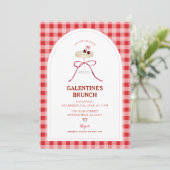 Rode Gingham Galentine's Brunch Kersencocktail Kaart (Staand voorkant)