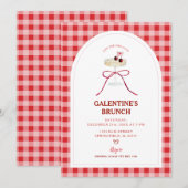 Rode Gingham Galentine's Brunch Kersencocktail Kaart (Voorkant / Achterkant)