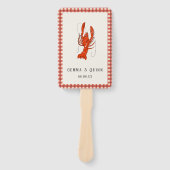 Rode Gingham Gekookte Rivierkreeften Cajun Zomer Handwaaier (Voorkant)