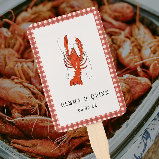 Rode Gingham Gekookte Rivierkreeften Cajun Zomer Handwaaier