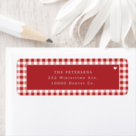 Rode gingham geruite gepersonaliseerde etiket (Insitu)