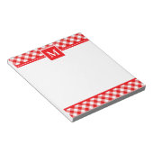 Rode gingham geruite monogram notitieblok (Schuin)