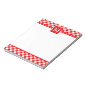 Rode gingham geruite monogram notitieblok (Linkerzijde)
