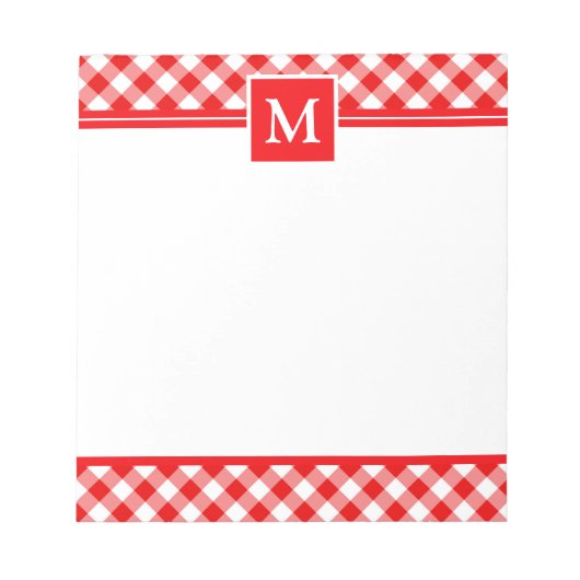 Rode gingham geruite monogram notitieblok (Voorkant)