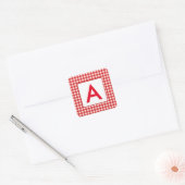 Rode Gingham Geruite Monogram Vierkante Stickers (Envelop)