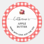 Rode gingham geruite zelfgemaakte appeljam label (Voorkant)