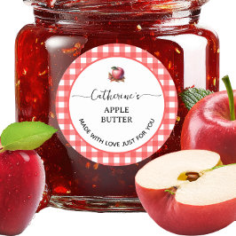 Rode gingham geruite zelfgemaakte appeljam label