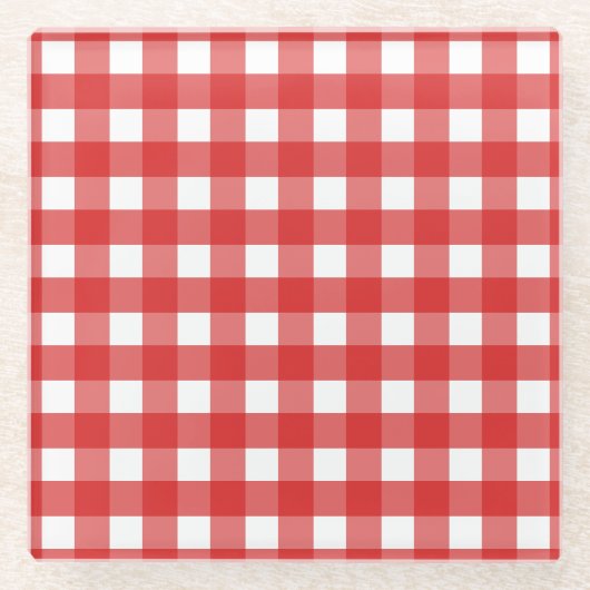 Rode gingham glazen onderzetter (Voorkant)