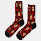 Rode Gingham Grappig Koppel Gezicht Custom Kerstmi Sokken (Links)