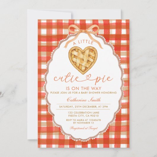 Rode Gingham Hart Schattig Schatje Baby Shower Kaart (Voorkant)
