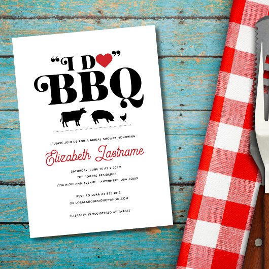 Rode Gingham I Do BBQ Bruiloftsfeest Uitnodiging