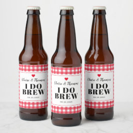 Rode Gingham I Do Brew Trouwfeest Uitnodiging Cust Bier Etiket