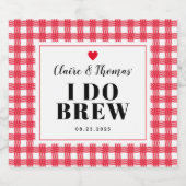 Rode Gingham I Do Brew Trouwfeest Uitnodiging Cust Bier Etiket (Enkel label)
