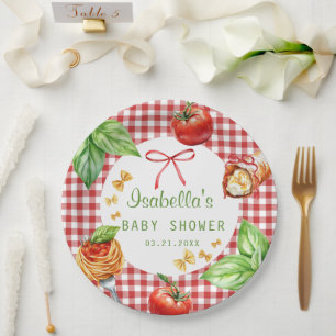 Rode Gingham Italië Holi Cannoli Baby Shower Papieren Bordje