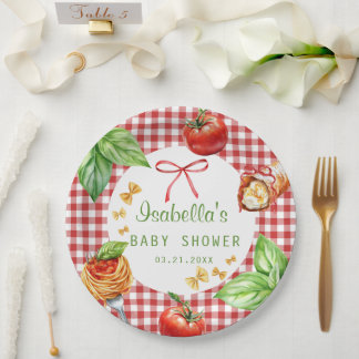 Rode Gingham Italië Holi Cannoli Baby Shower Papieren Bordje