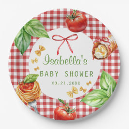 Rode Gingham Italië Holi Cannoli Baby Shower Papieren Bordje