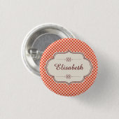 Rode gingham-kalligrafie ronde button 3,2 cm (Voorkant /achterkant)