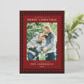 Rode Gingham Kerst Foto Feestdagenkaart (Staand voorkant)